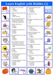 English Worksheet: Riddle quiz to entertain your students! (Part 2)