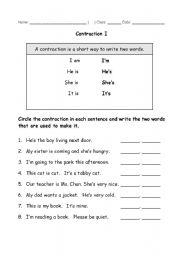 English worksheet: contractions