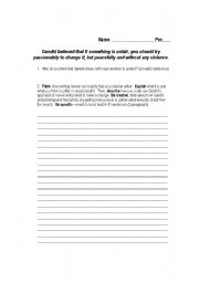 English Worksheet: Gandhi Writing Prompt