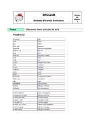 English Worksheet: Classroom Items