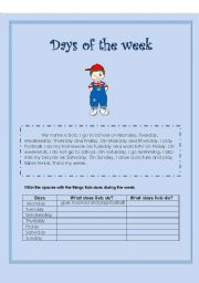 English Worksheet: Days of the week