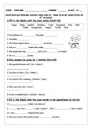 English worksheet: II.Term I.Exam Questions of 8th Classes