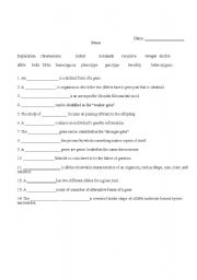 English Worksheet: Genes cloze activity