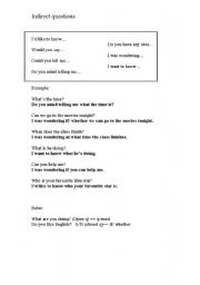 English worksheet: Indirect Questions