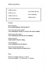 English Worksheet: Indirect Questions