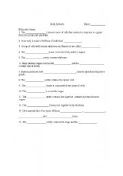 English Worksheet: Body systems cloze activity
