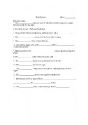 English worksheet: Body systems cloze activity