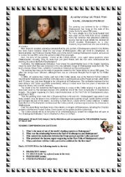 SHAKESPEARES PORTRAIT READING COMPREHENSION (WITH ANSWERS)