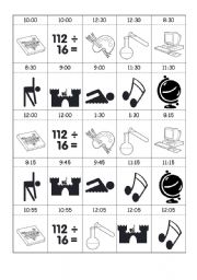 English Worksheet: time + school subjects activity cards