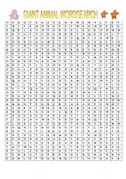 English Worksheet: Giant Animal Wordsearch