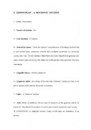 English worksheet: Lesson Plan - A Sentence Auction