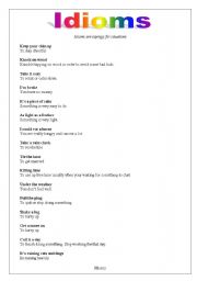 English worksheet: Idiom definition, examples, worksheet