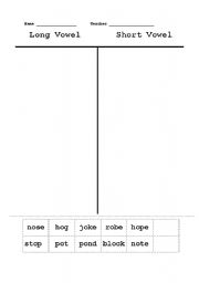 English Worksheet: Long Vowel Short Vowel Sort