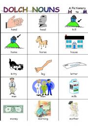 English Worksheet: Pictionary: DOLCH NOUNS    H-Sh (part  3 ) 2 pages
