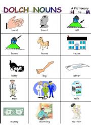 Pictionary: DOLCH NOUNS    H-Sh (part  3 ) 2 pages