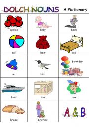 English Worksheet: Pictionary DOLCH NOUNS Part 1 (2pages)