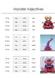 English Worksheet: Monster Adjectives