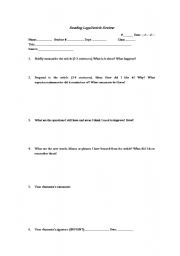 English worksheet: Reading Log for Extensive Reading Class