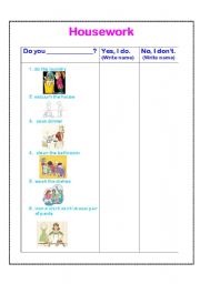 English worksheet: Housework + Do you....?