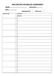 English Worksheet: Spelling, definition and sentence template