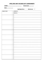 English worksheet: Spelling, definition and sentence template