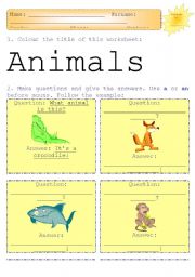 English worksheet: Animals