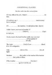 English worksheet: conditional clauses