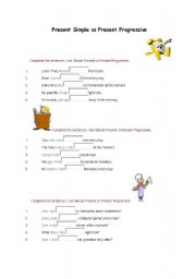 English worksheet: present simple vs. present continuous