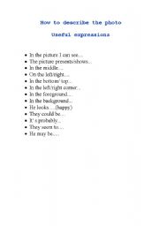 English worksheet: how to describe the photo