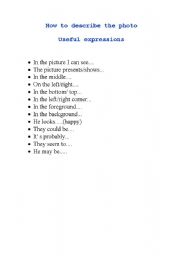 English Worksheet: how to describe the photo