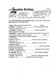 English Worksheet: negative prefixes