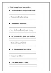 English worksheet: INTERROGATIVE AND NEGATIVE