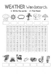 English Worksheet: Weather Wordsearch 