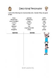English Worksheet: Describing Personality