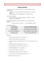 Indirect questions exercies and explination sheet, asking for directions role play with direction vocabulary sheet 