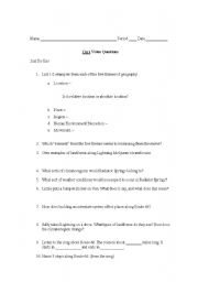 English worksheet: Cars Video - Geography Questions