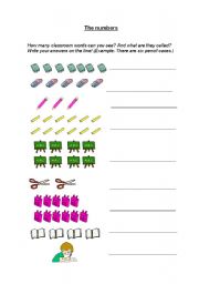 English worksheet: Numbers & Classroom Words