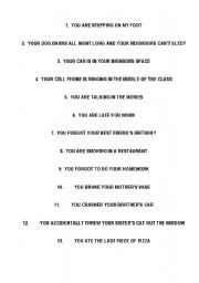 English Worksheet: YOU ARE STEPPING ON MY FOOT