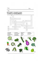 English Worksheet: VEGETABLES CROSSWORD