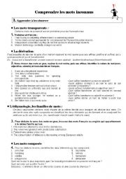 English Worksheet: Comprendre les mots inconnus / Dealing with unknown words