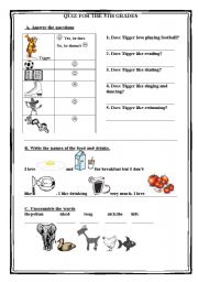 English Worksheet: QUIZ for 5th grades.