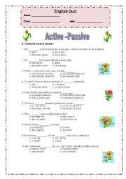 English Worksheet: Active-passive quiz (2 pages)