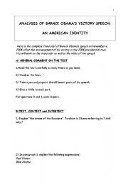 English worksheet: analysis of Obamas victory speech