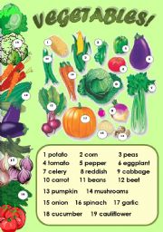 English Worksheet: VEGETABLES! _ PICTIONARY OR CLASSROOM POSTER