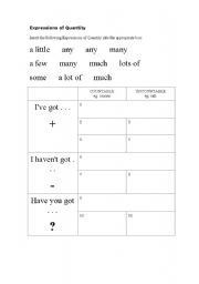 English worksheet: expressions of quantity 