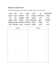 English worksheet: regular and irregular verbs 