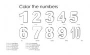 English worksheet: color the numbers