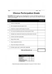 English Worksheet: Chorus Participation Rubric