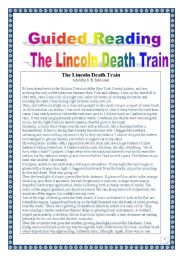 English Worksheet: Guided reading & writing project: the Lincoln death Train (American folklore series) (complete task-based project: 6 pages, 3 skills)