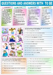 English Worksheet: QUESTIONS AND ANSWERS WITH TO BE